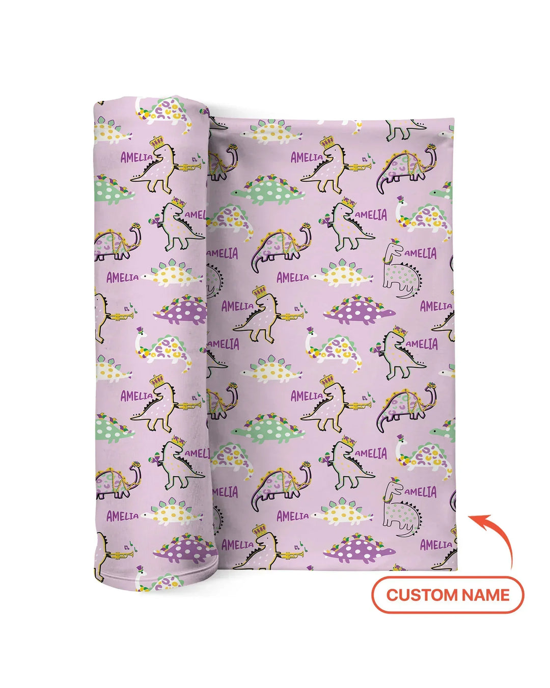 Custom Name Mardi Gras Saurus Bamboo Swaddle Blanket