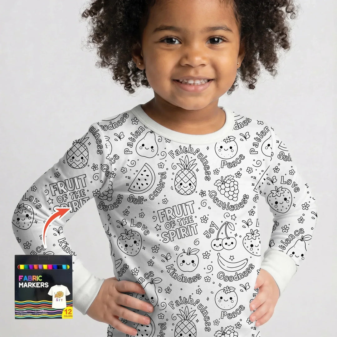 All Colorable Fruit of the Spirit Bamboo Two Piece Long Sleeve Pajama Set