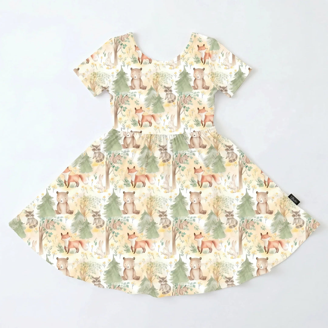Cozy Woodland Forest Friends Bamboo Twirl Dress