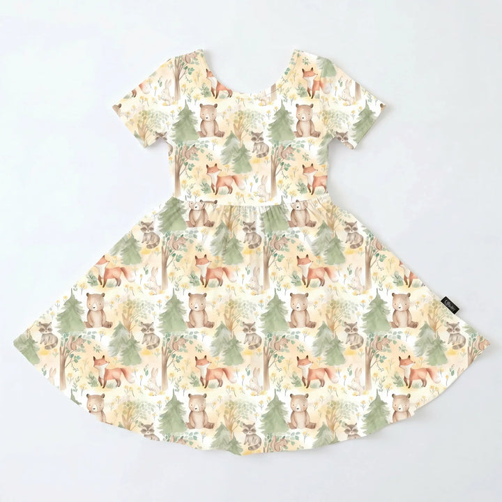 Cozy Woodland Forest Friends Bamboo Twirl Dress