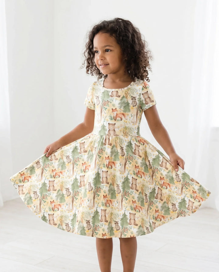 Cozy Woodland Forest Friends Bamboo Twirl Dress