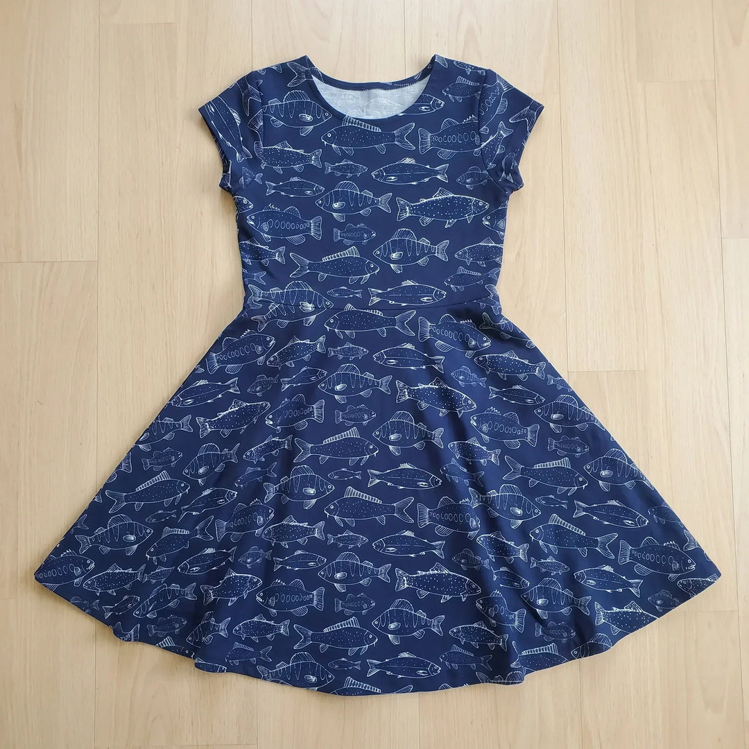 Midnight Lake Fish Life Bamboo Twirl Dress