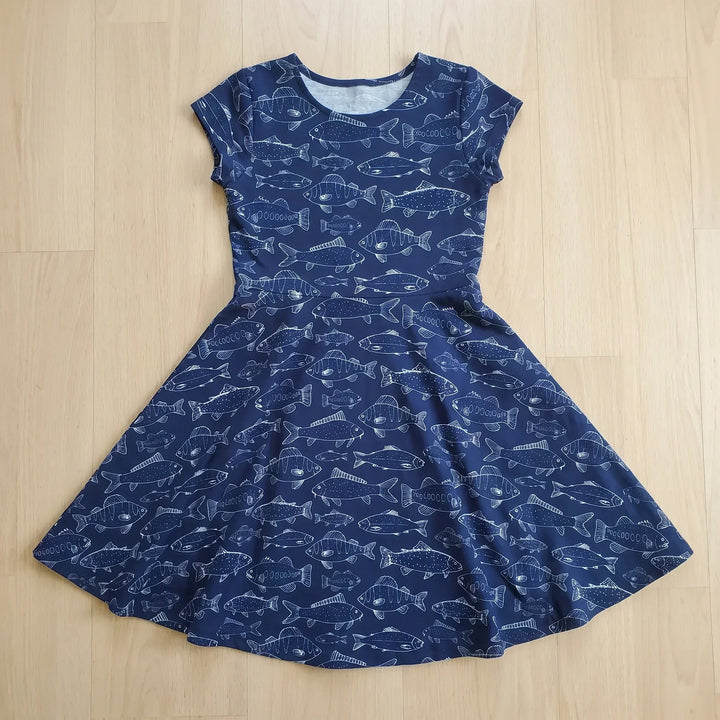 Midnight Lake Fish Life Bamboo Twirl Dress