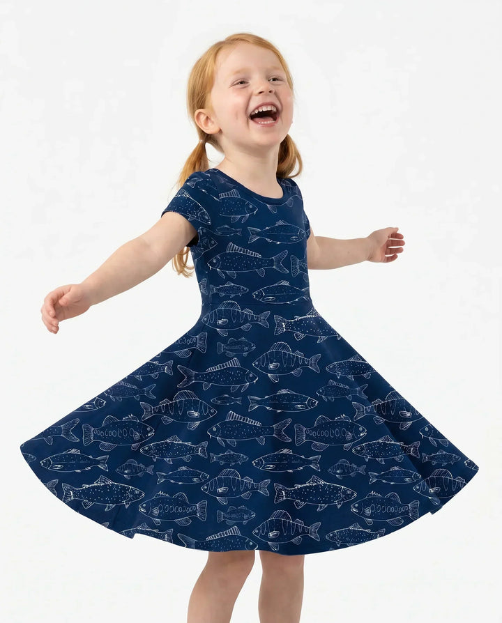 Midnight Lake Fish Life Bamboo Twirl Dress