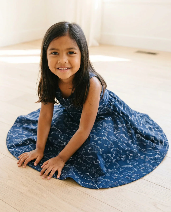 Midnight Lake Fish Life Bamboo Twirl Dress