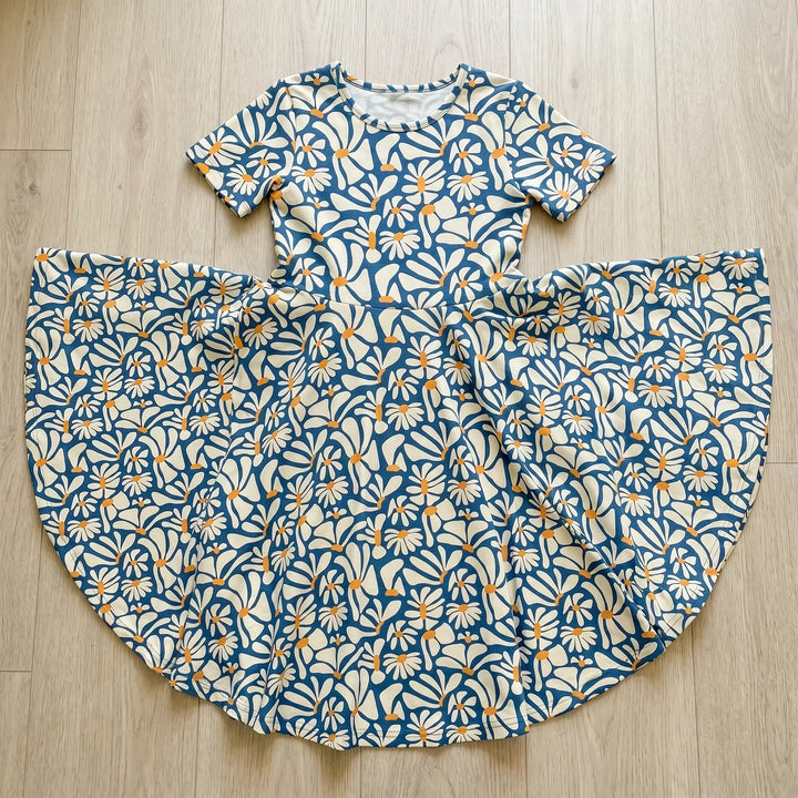 Retro Daisy Bloom Bamboo Twirl Dress