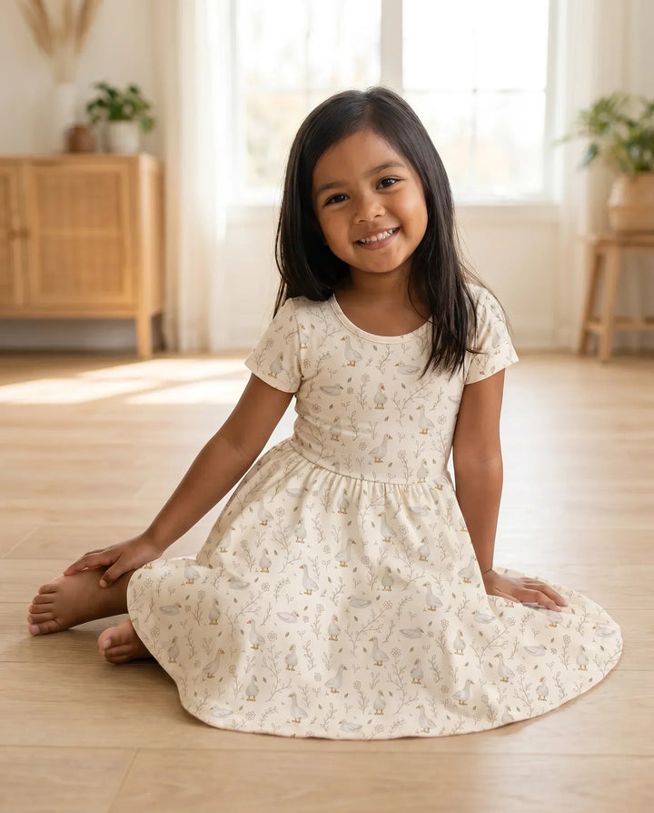 Soft Meadow Geese Bamboo Twirl Dress