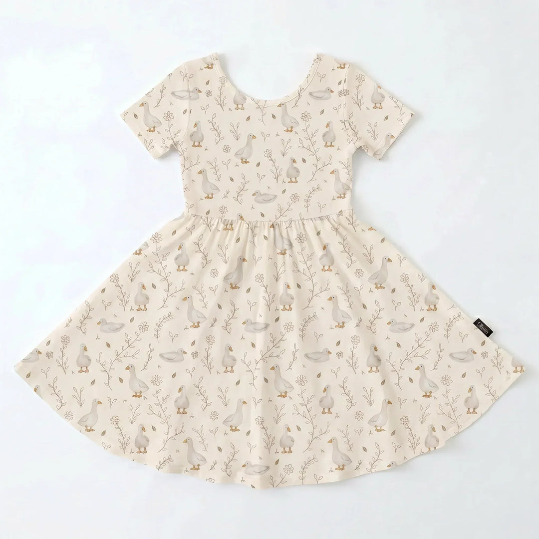 Soft Meadow Geese Bamboo Twirl Dress