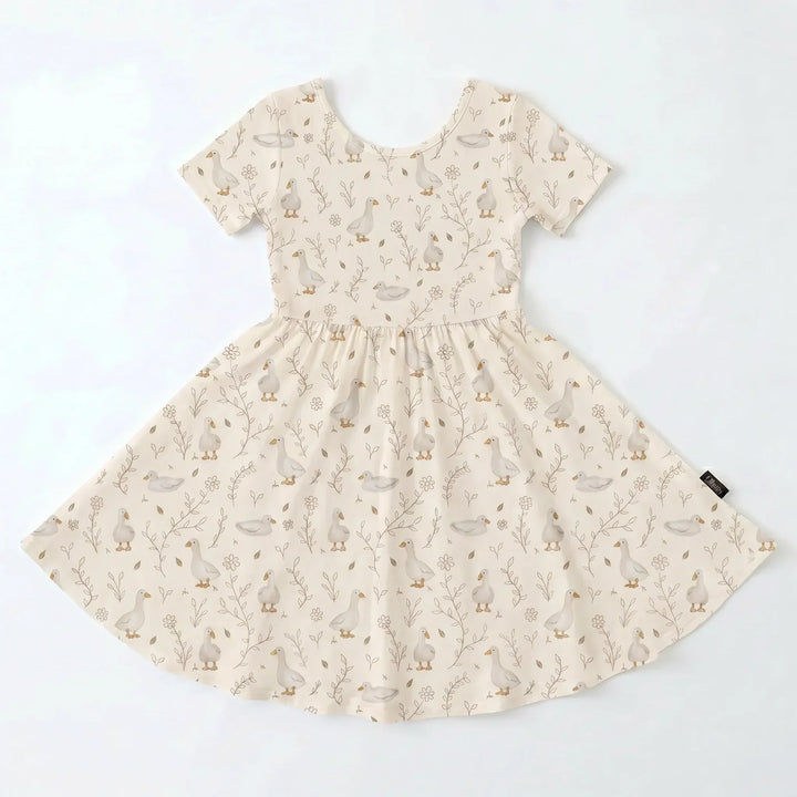 Soft Meadow Geese Bamboo Twirl Dress