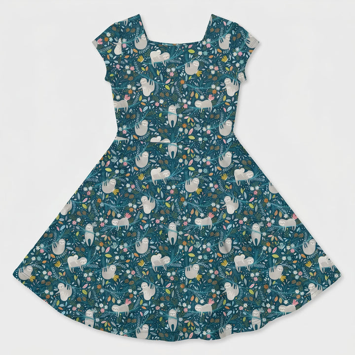 Midnight Sloth Garden Bamboo Twirl Dress