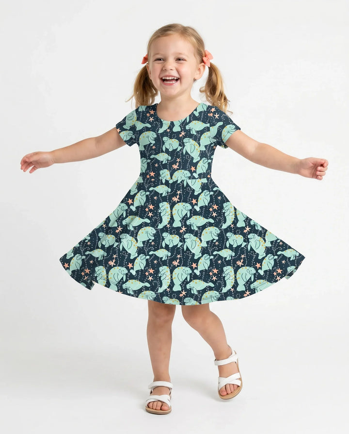 Moonlight Manatee Swim Bamboo Twirl Dress