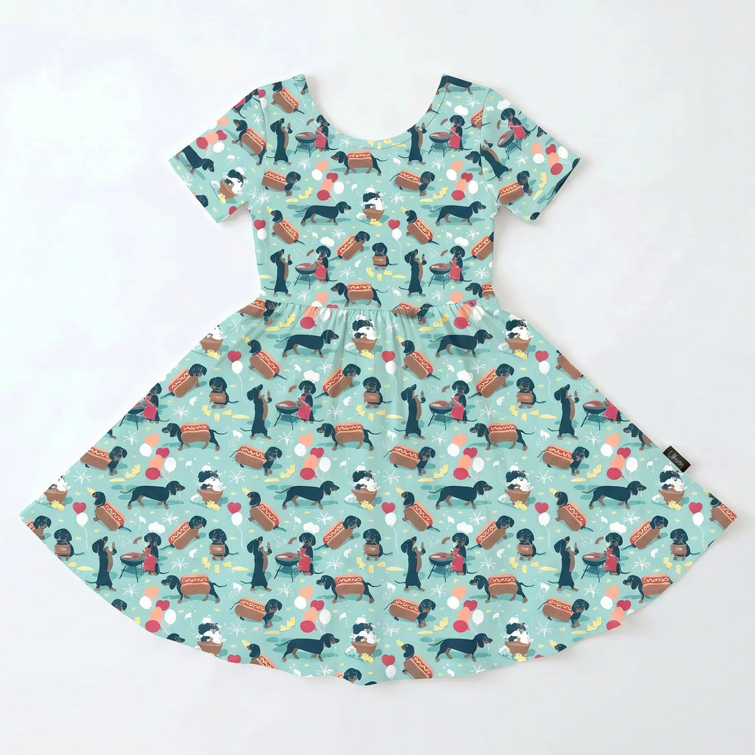 Dachshund BBQ Party Bamboo Twirl Dress