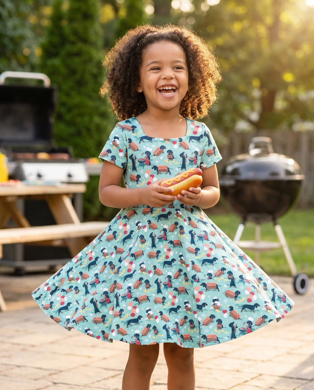 Dachshund BBQ Party Bamboo Twirl Dress