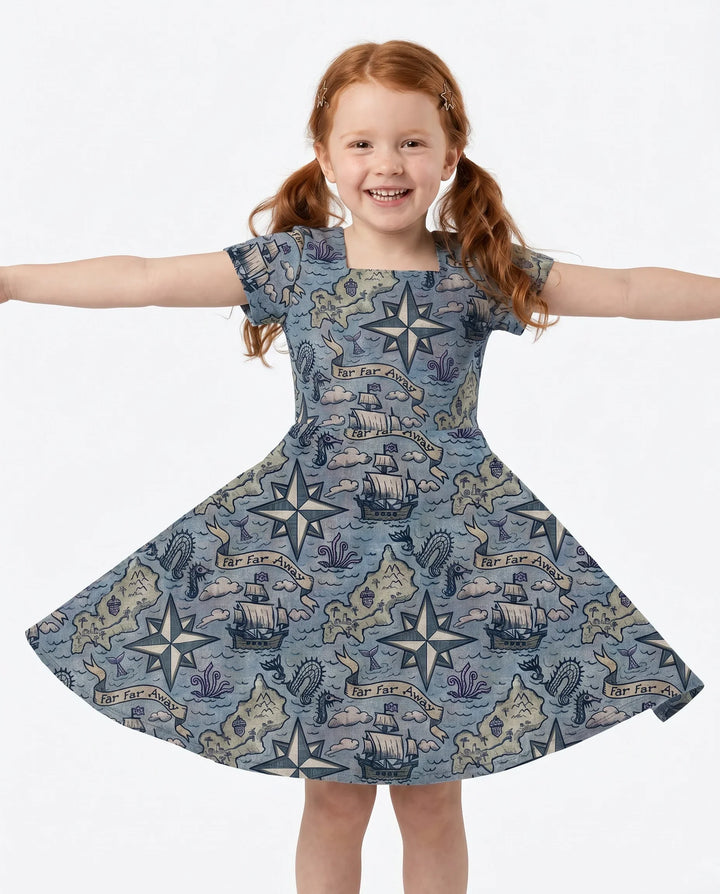 Far Away Treasure Map Bamboo Twirl Dress