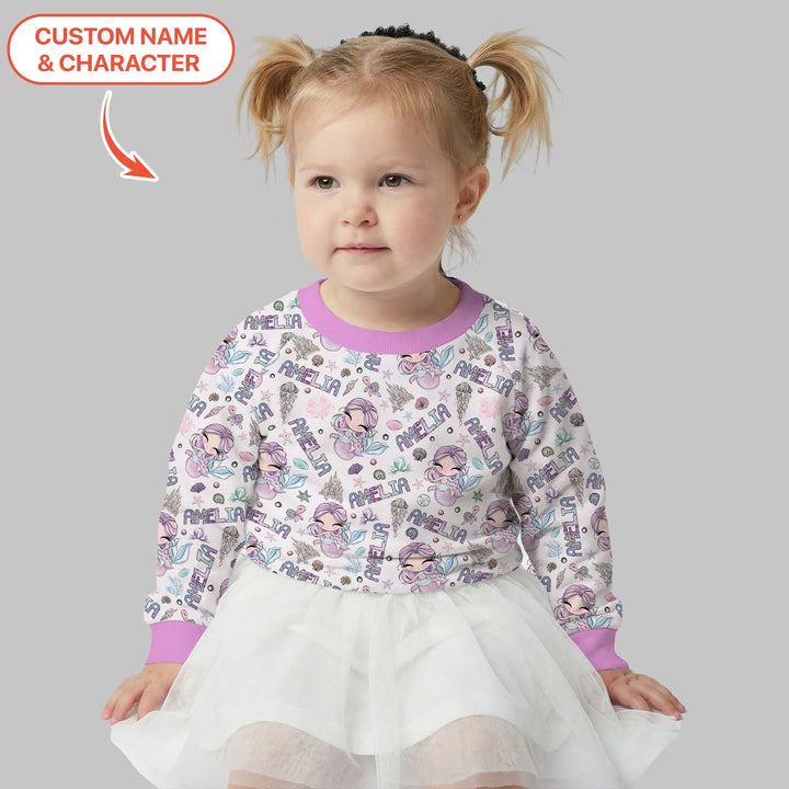 Custom Name Doodle Little Mermaid Bamboo Crewneck Sweatshirt