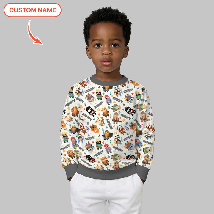Blocky Buddy Squad Custom Name Bamboo Crewneck Sweatshirt