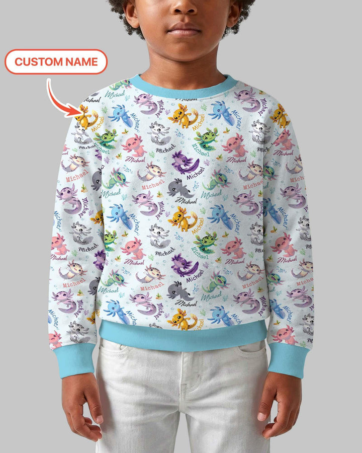 I Love You Axolotl Custom Name Bamboo Crewneck Sweatshirt