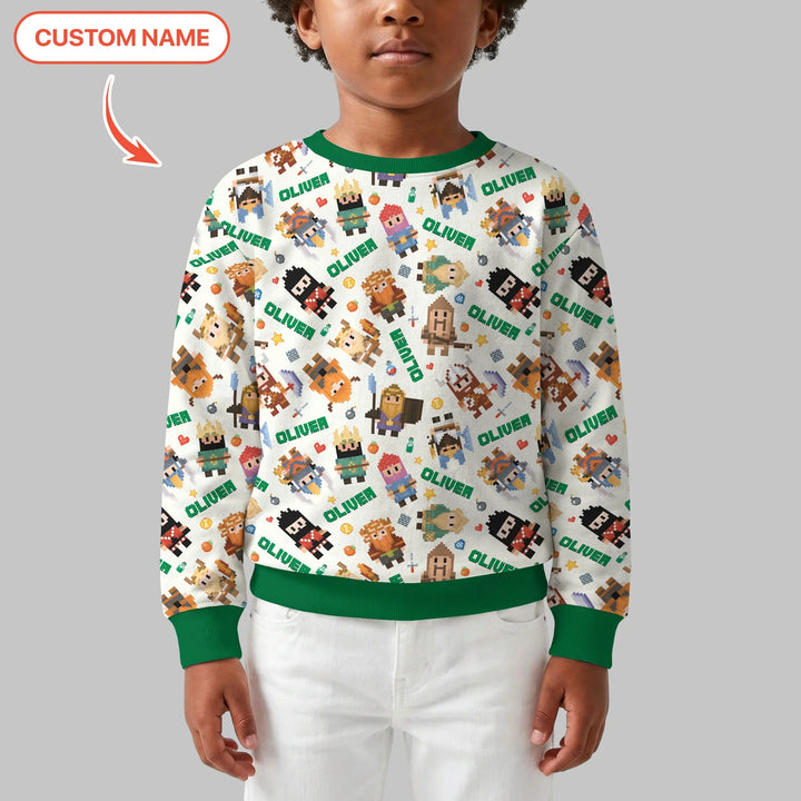 Blocky Buddy Squad Custom Name Bamboo Crewneck Sweatshirt