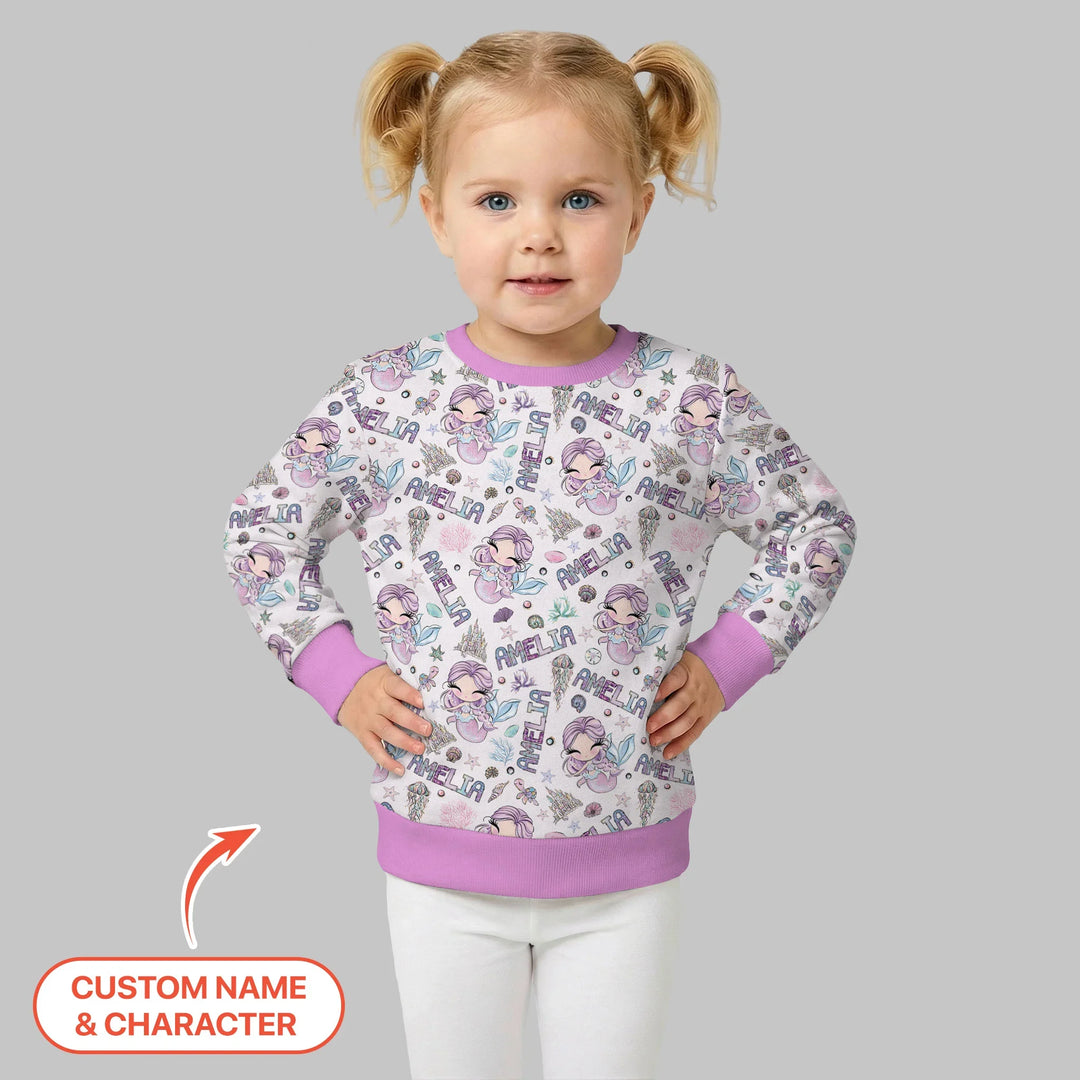 Custom Name Doodle Little Mermaid Bamboo Crewneck Sweatshirt