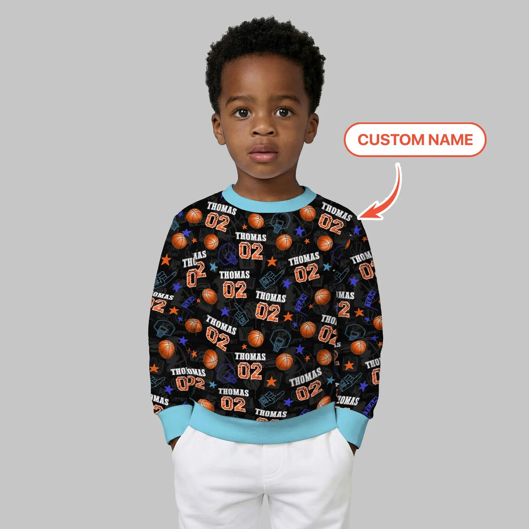 Custom Name Basketball Time Bamboo Crewneck Sweatshirt