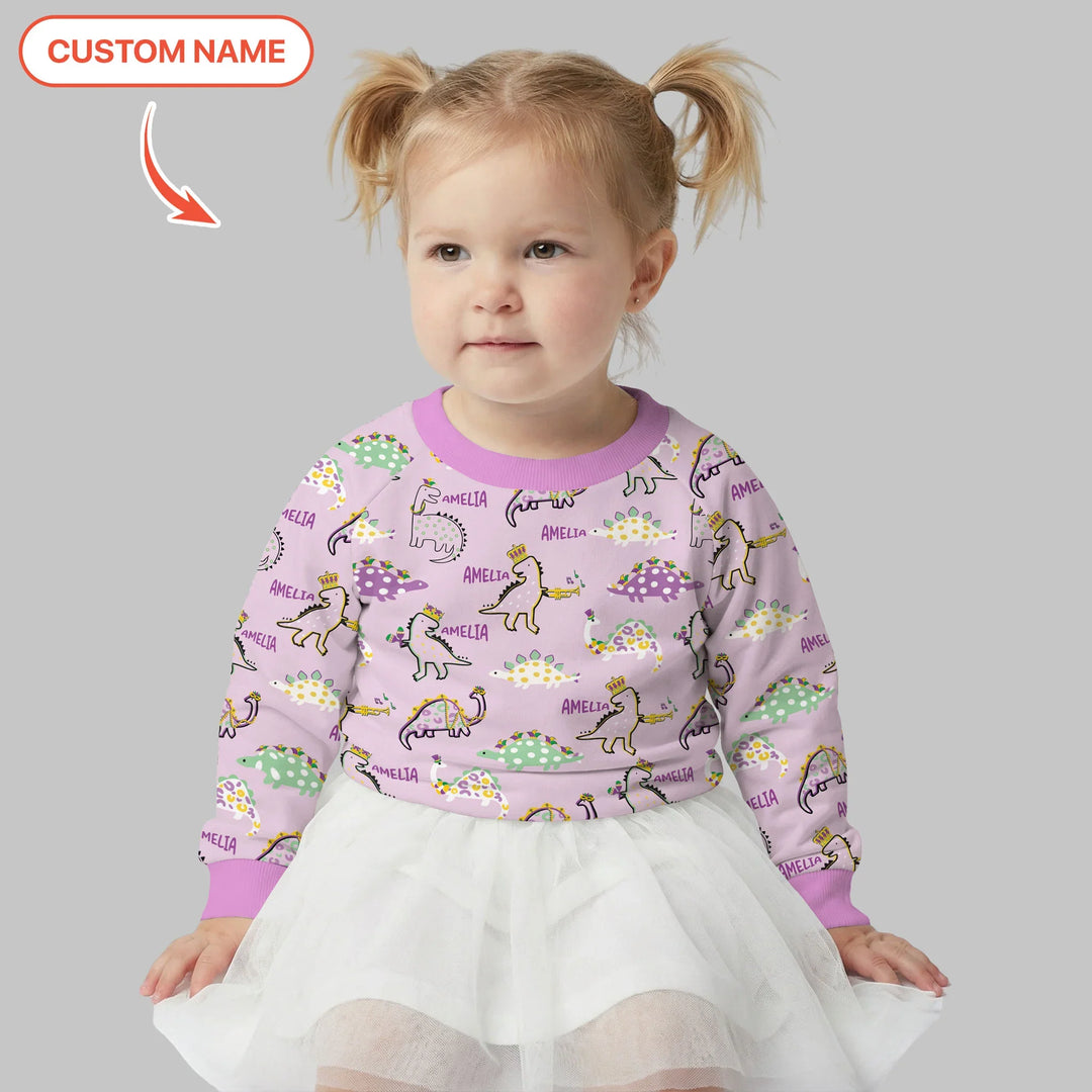 Custom Name Mardi Gras Saurus Bamboo Crewneck Sweatshirt