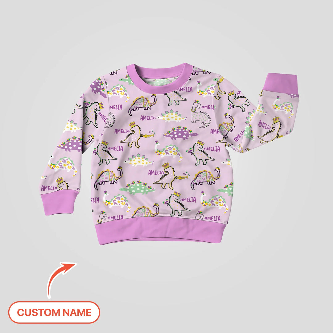 Custom Name Mardi Gras Saurus Bamboo Crewneck Sweatshirt
