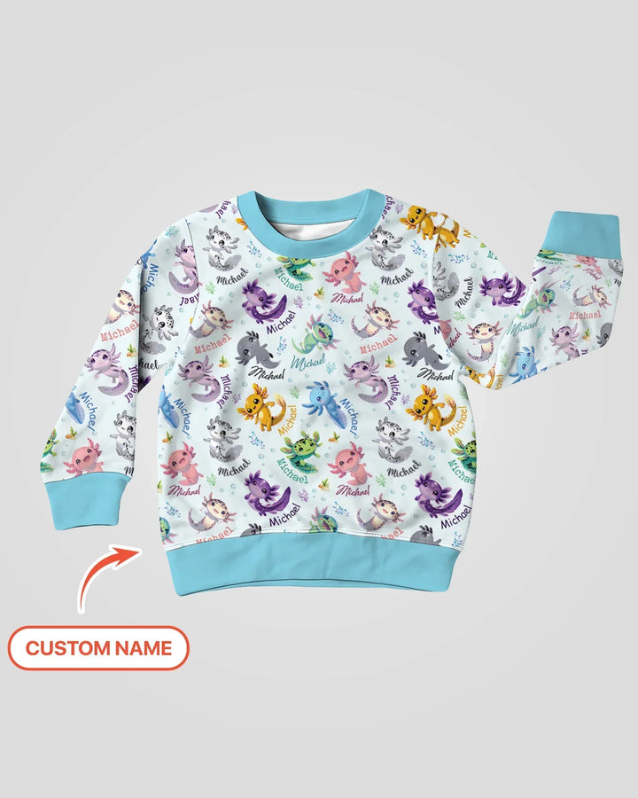 I Love You Axolotl Custom Name Bamboo Crewneck Sweatshirt