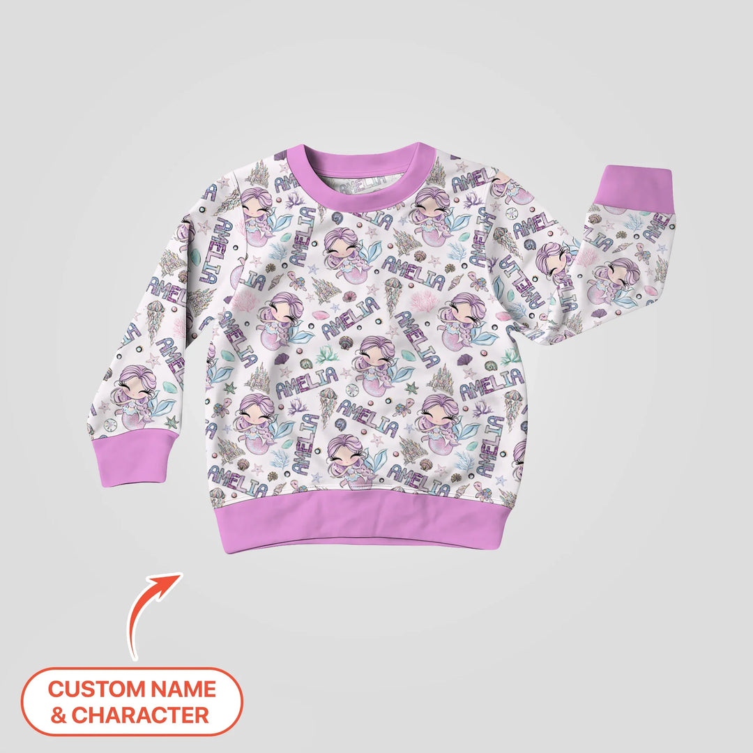 Custom Name Doodle Little Mermaid Bamboo Crewneck Sweatshirt