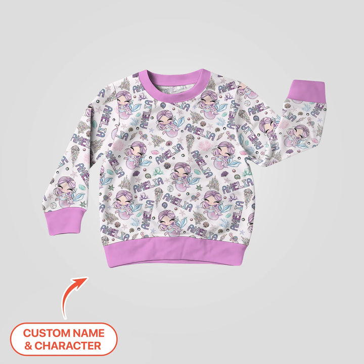 Custom Name Doodle Little Mermaid Bamboo Crewneck Sweatshirt