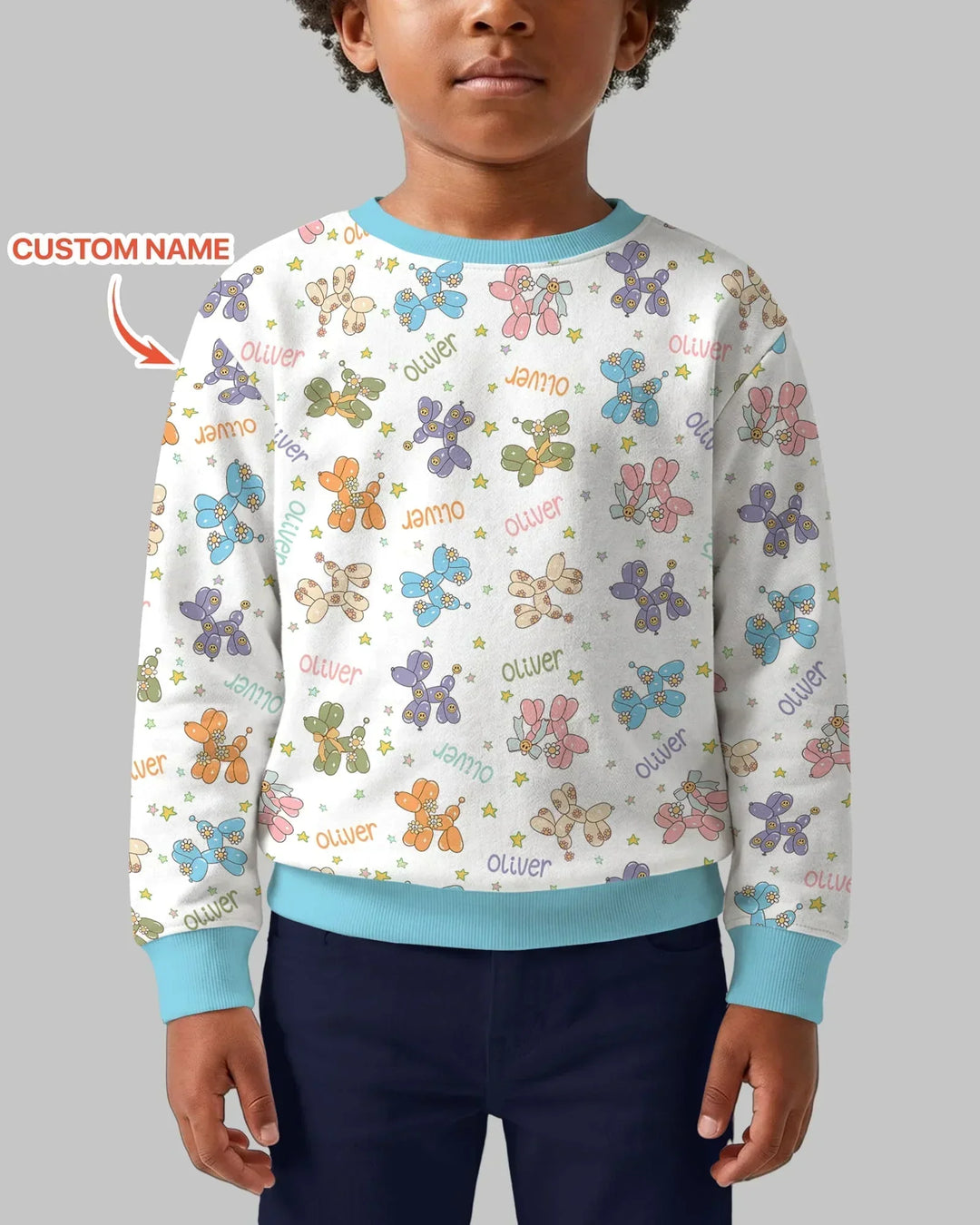 Custom Name Balloon Dog Bamboo Crewneck Sweatshirt
