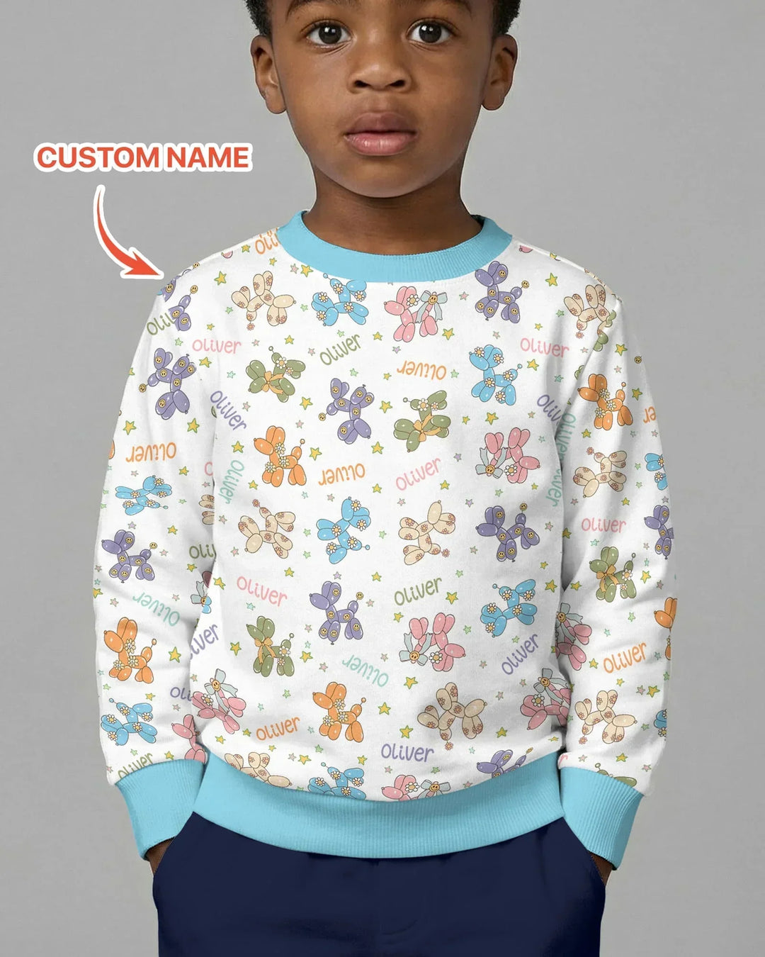 Custom Name Balloon Dog Bamboo Crewneck Sweatshirt