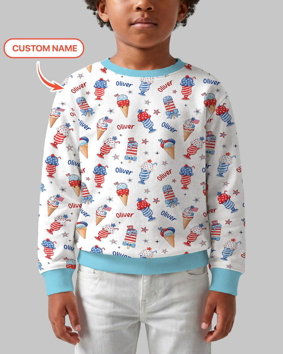 Custom Name Red, White & Ice Cream Bamboo Crewneck Sweatshirt