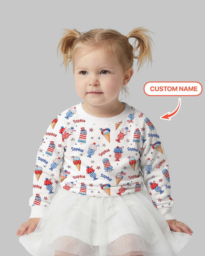 Custom Name Red, White & Ice Cream Bamboo Crewneck Sweatshirt