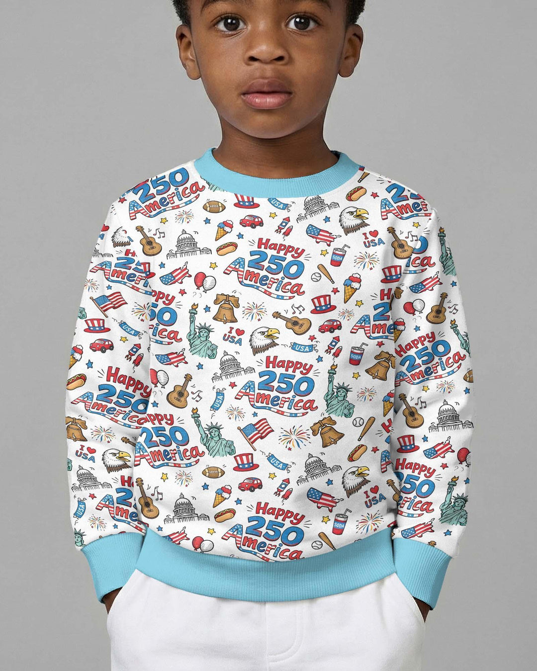 Happy 250 America I love USA Bamboo Crewneck Sweatshirt