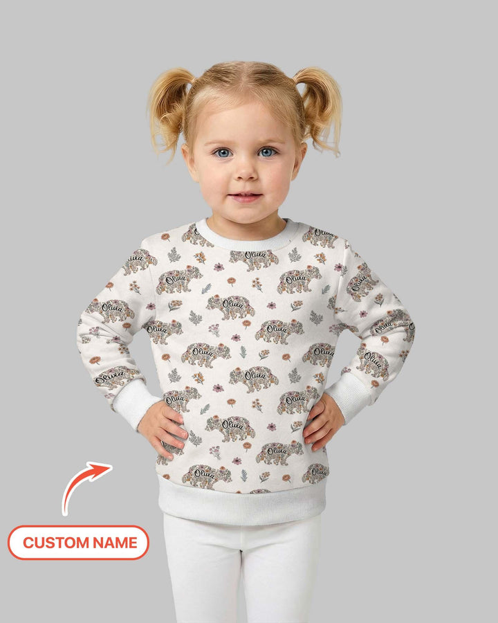 Custom Name Floral Bear Family Matching Bamboo Crewneck Sweatshirt