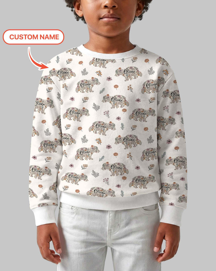 Custom Name Floral Bear Family Matching Bamboo Crewneck Sweatshirt