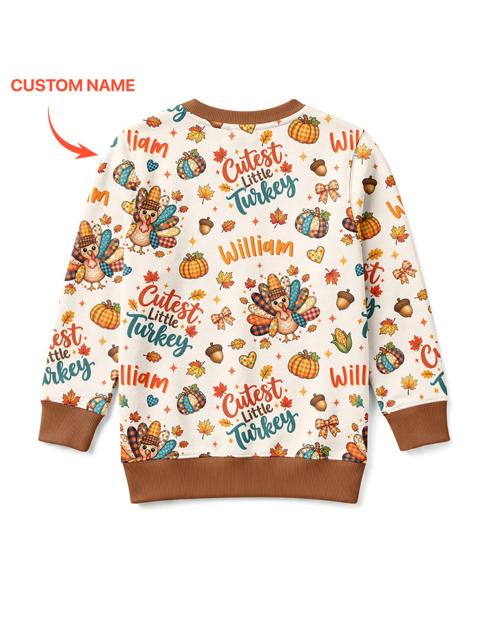 Custom Name Cutest Little Turkey Bamboo Crewneck Sweatshirt