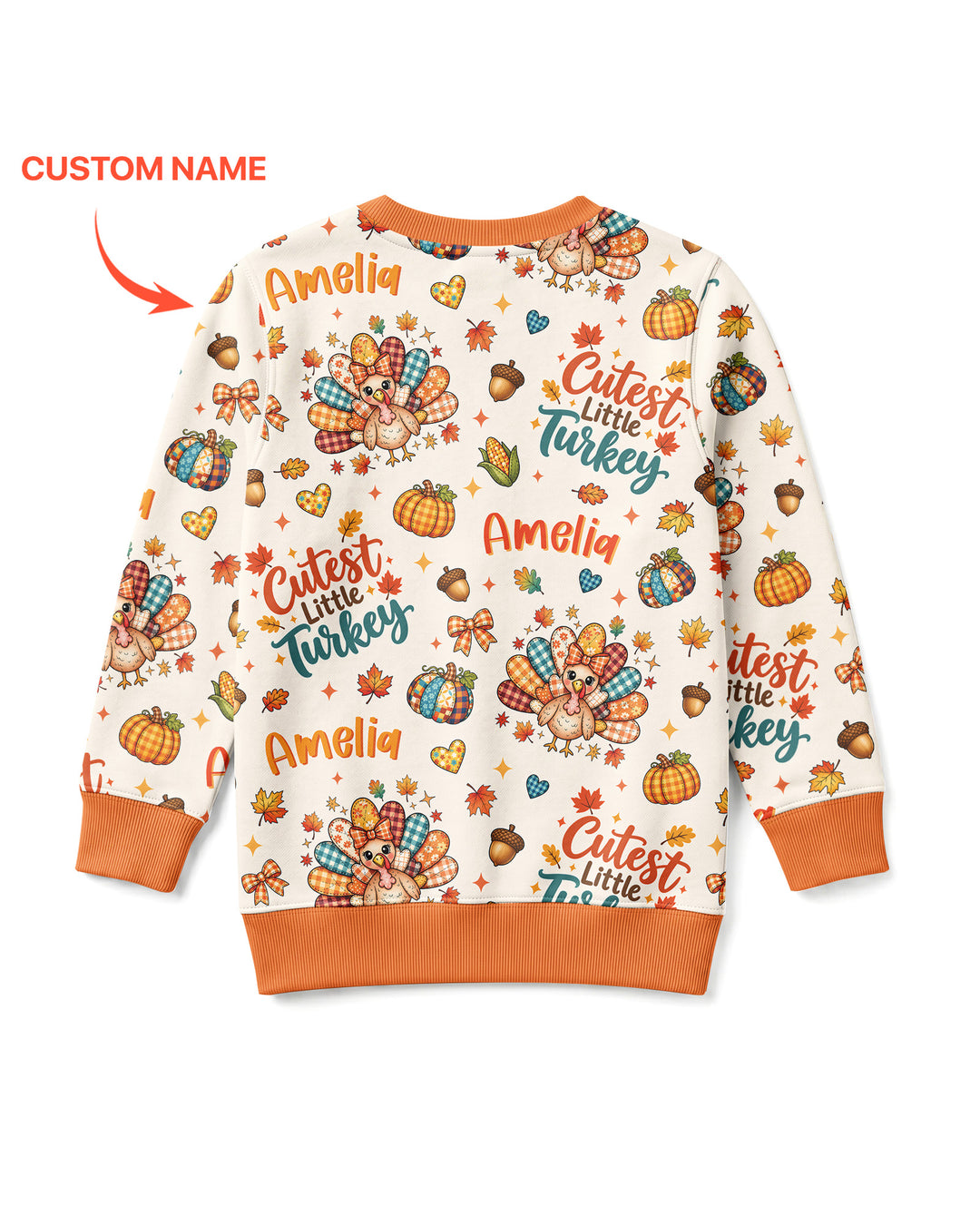 Custom Name Cutest Little Turkey Bamboo Crewneck Sweatshirt