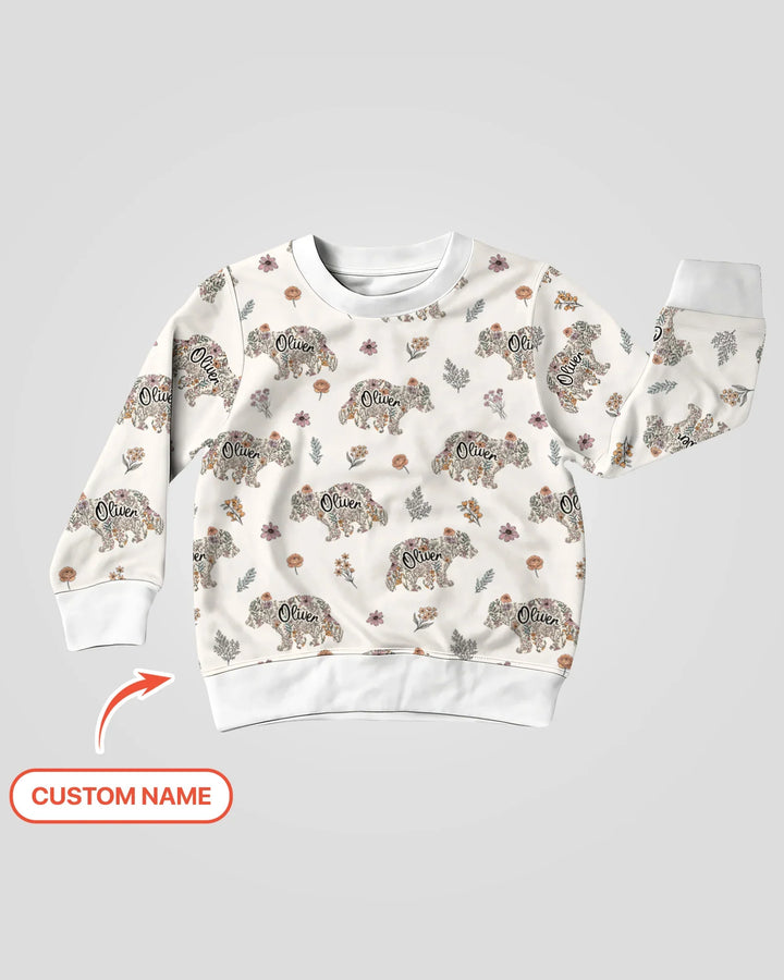Custom Name Floral Bear Family Matching Bamboo Crewneck Sweatshirt