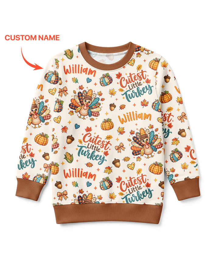 Custom Name Cutest Little Turkey Bamboo Crewneck Sweatshirt
