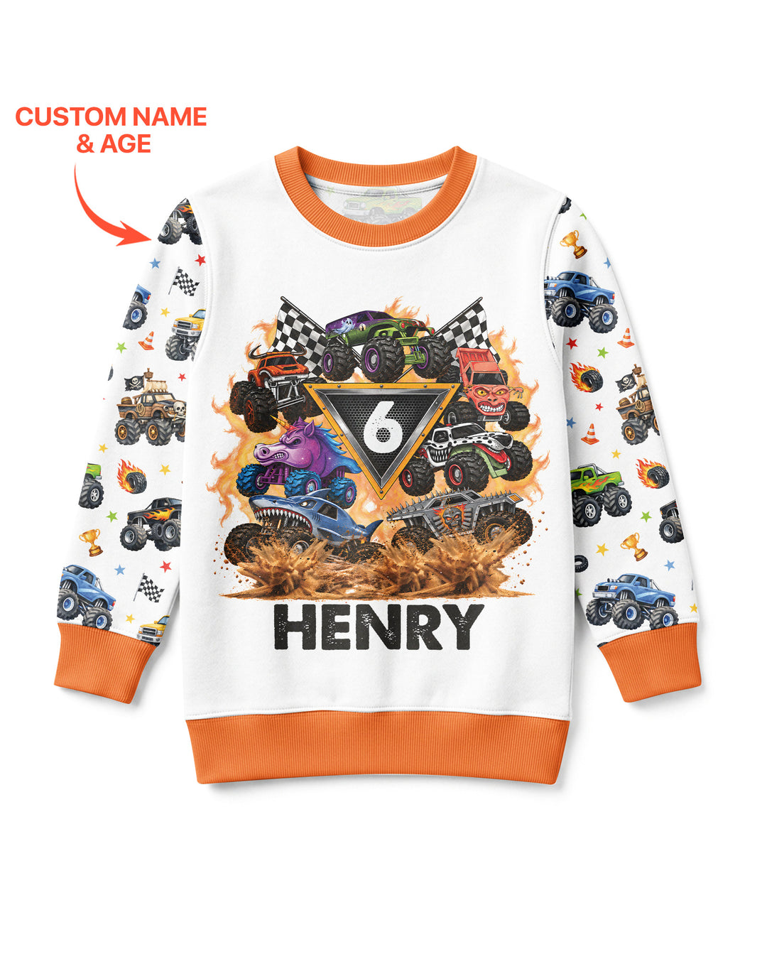 Personalized Monster Trucks Birthday Boy Bamboo Crewneck Sweatshirt