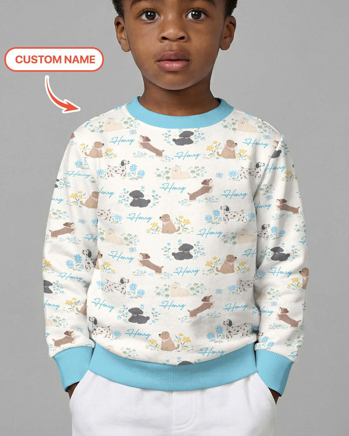 Custom Name Flower Dogs Bamboo Crewneck Sweatshirt