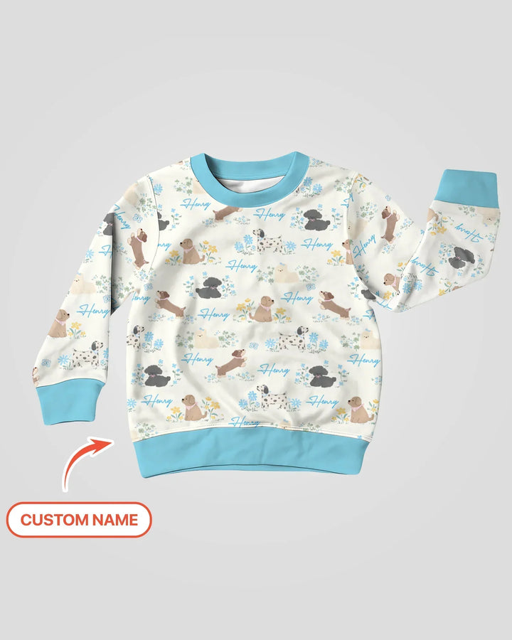 Custom Name Flower Dogs Bamboo Crewneck Sweatshirt