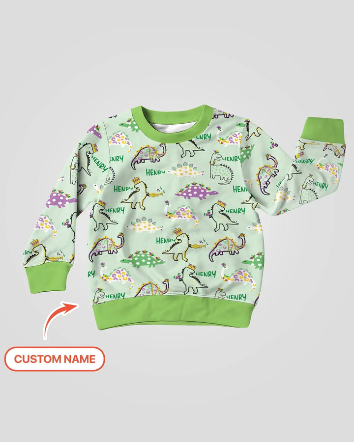 Custom Name Mardi Gras Saurus Bamboo Crewneck Sweatshirt