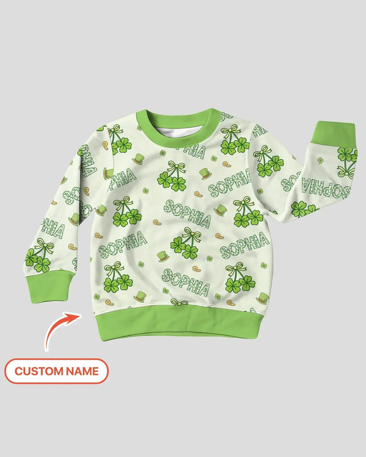 Custom Name Lucky Little Shamrock Bamboo Crewneck Sweatshirt