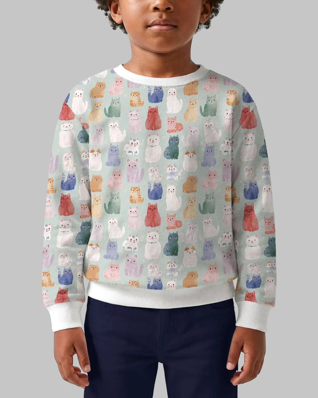 Enchanted Happy Kitty Family Matching Bamboo Crewneck Sweatshirt
