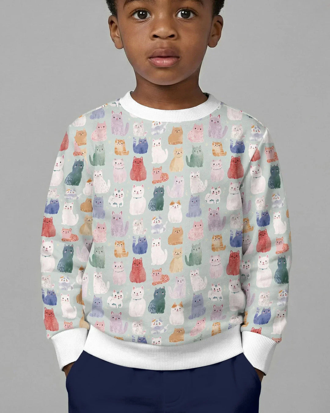 Enchanted Happy Kitty Family Matching Bamboo Crewneck Sweatshirt
