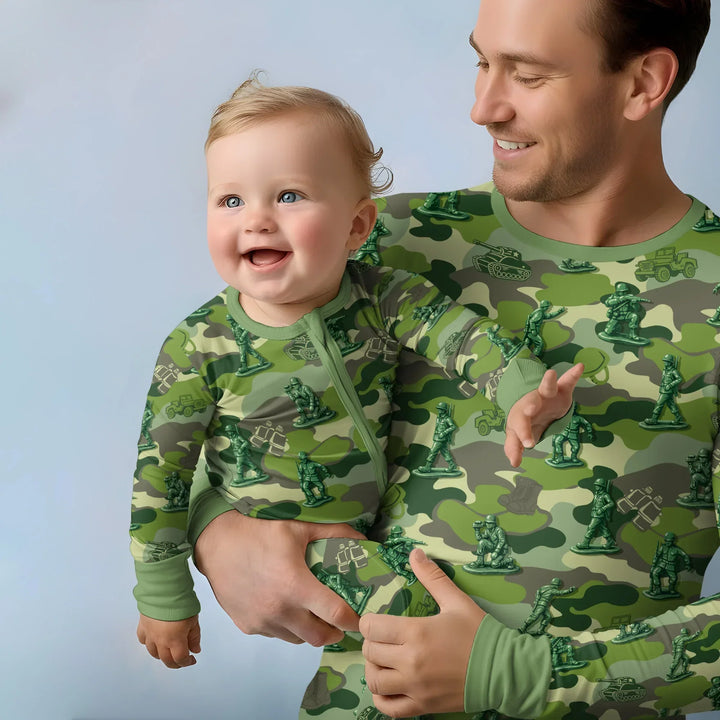 Green Army Men Bamboo Two Piece Short Sleeve Pajama Set