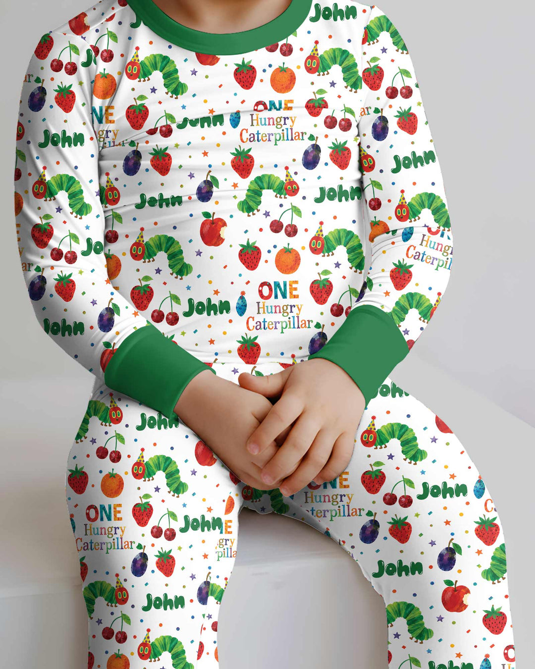 Custom Name And Age Hungry Caterpillar Bamboo Two Piece Long Sleeve Pajama Set