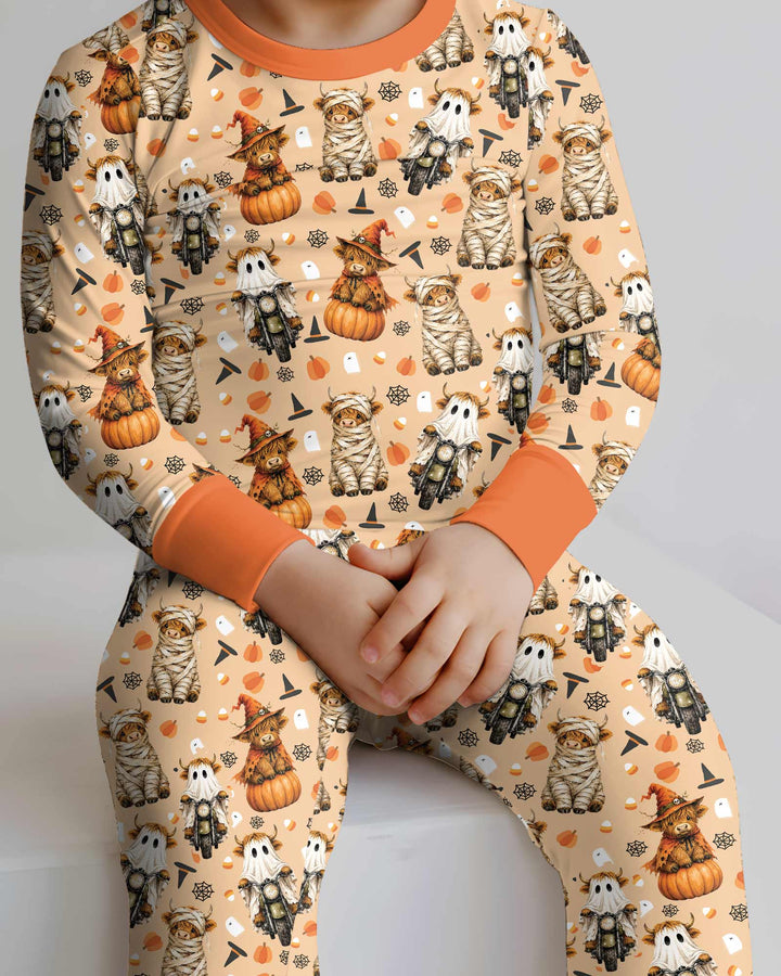 Funny Halloween Highland Cow Bamboo Two Piece Long Sleeve Pajama Set